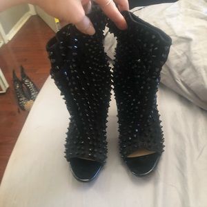 Christian Louboutin Black Suede Spiked Open Toe